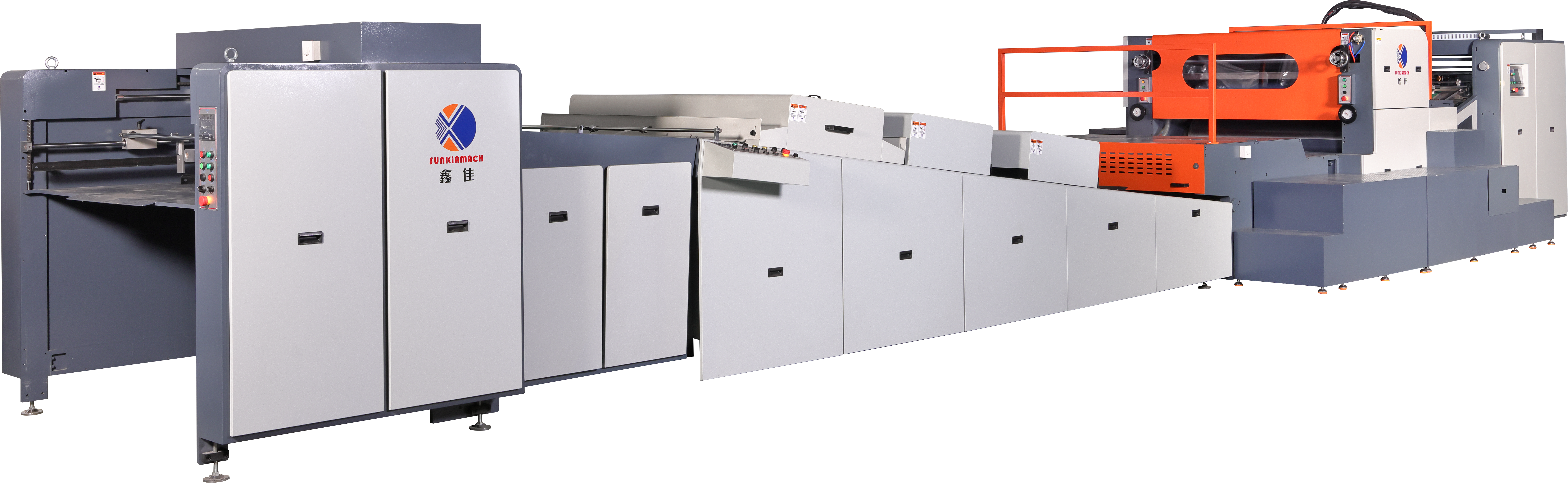 High-speed automatic UV varnishing machine with paper feeder, varnishing unit, intelligent UV system and in-line delivery table.